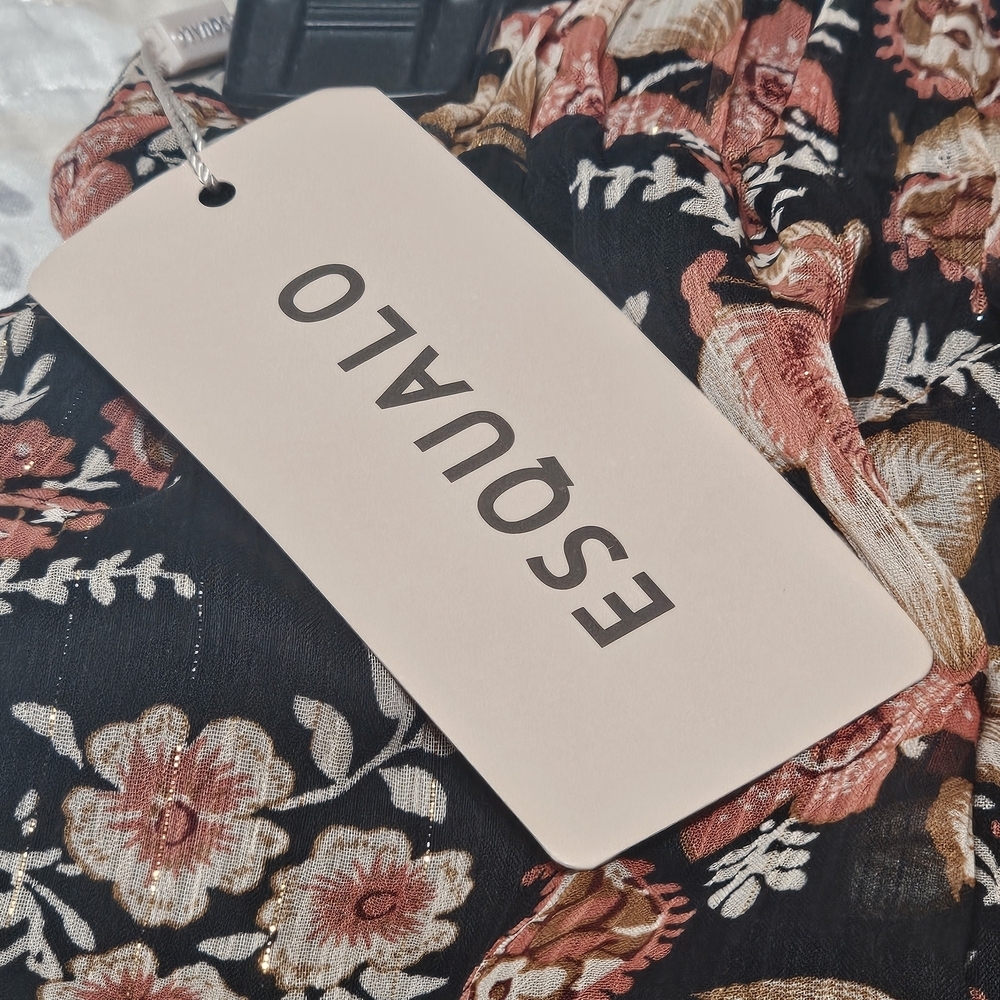 New! Esqualo Black Floral Lace Hem Skirt Gold Peach Tones Size 4 - Picture 4 of 8